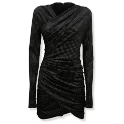 Kjoler<ROTATE Birger Christensen Velvet Ls Mini Dress Sort