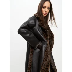 Frakker<Cesare Gaspari Vendbar Lang Vinter Faux Fur Frakke Sort