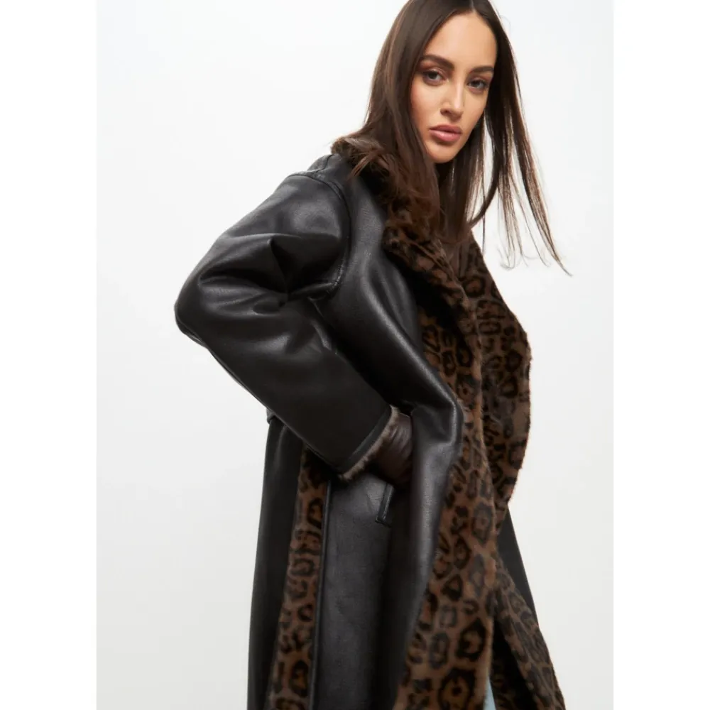 Frakker<Cesare Gaspari Vendbar Lang Vinter Faux Fur Frakke Sort