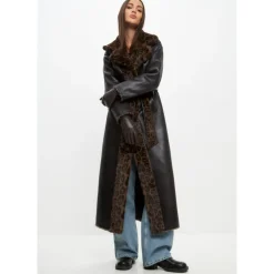 Frakker<Cesare Gaspari Vendbar Lang Vinter Faux Fur Frakke Sort