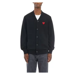 Strik<Comme des Garçons Play V-Hals Logo Cardigan Sweater Sort