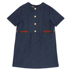 Kjoler & Nederdele^Gucci Vintage Denim Kjole med Web-detalje Blå
