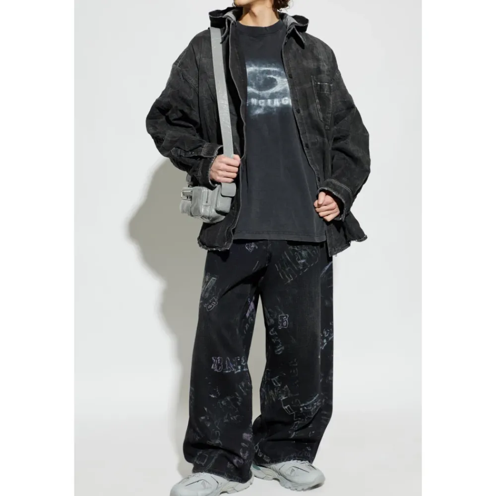 Jakker<Balenciaga Vintage-Effect Denimjakke Sort