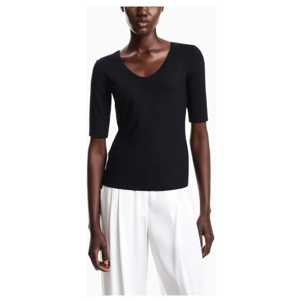 T-Shirts^Emporio Armani Viskose stretch jersey V-hals jumper Blå