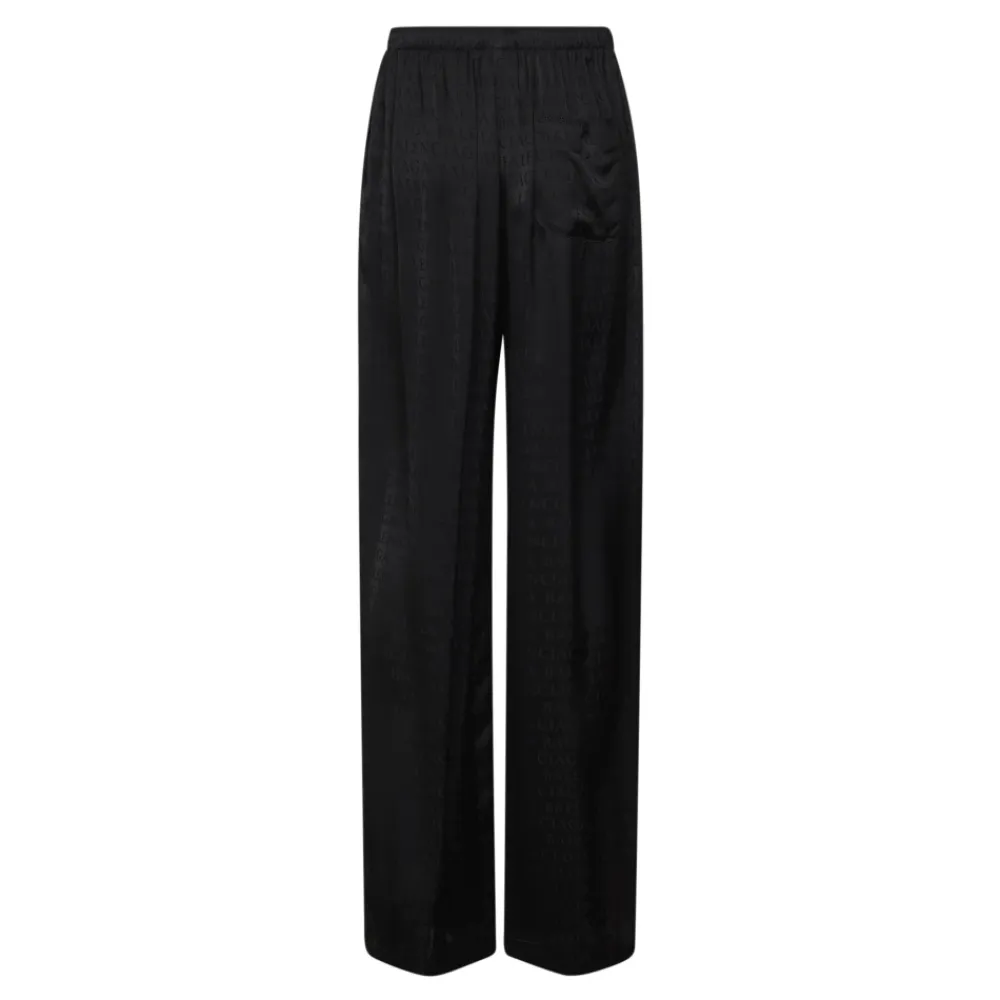 Bukser<Balenciaga Viskosebukser med Tone-i-Tone Logo over det Hele Sort