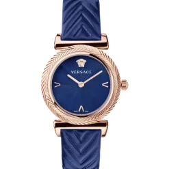 Ure<Versace V-Motif Dameur Rosaguld Blå Læder Pink