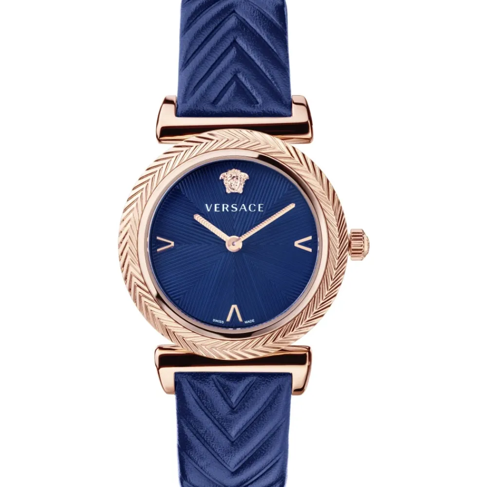 Ure<Versace V-Motif Dameur Rosaguld Blå Læder Pink
