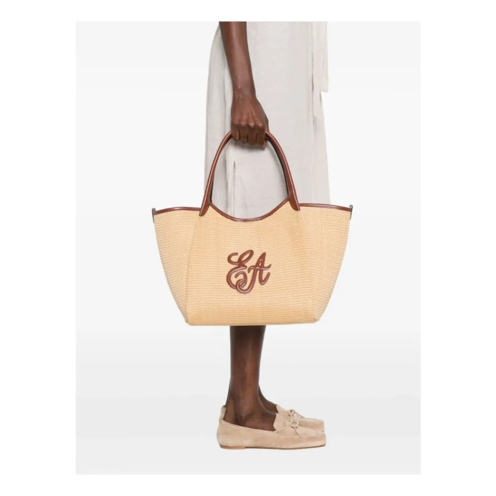Indkøbstasker<Emporio Armani Vævet Strå Medium Shopper Taske Brun