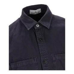 Jakker<Stone Island Wappen Patch Button Over Shirt Blå