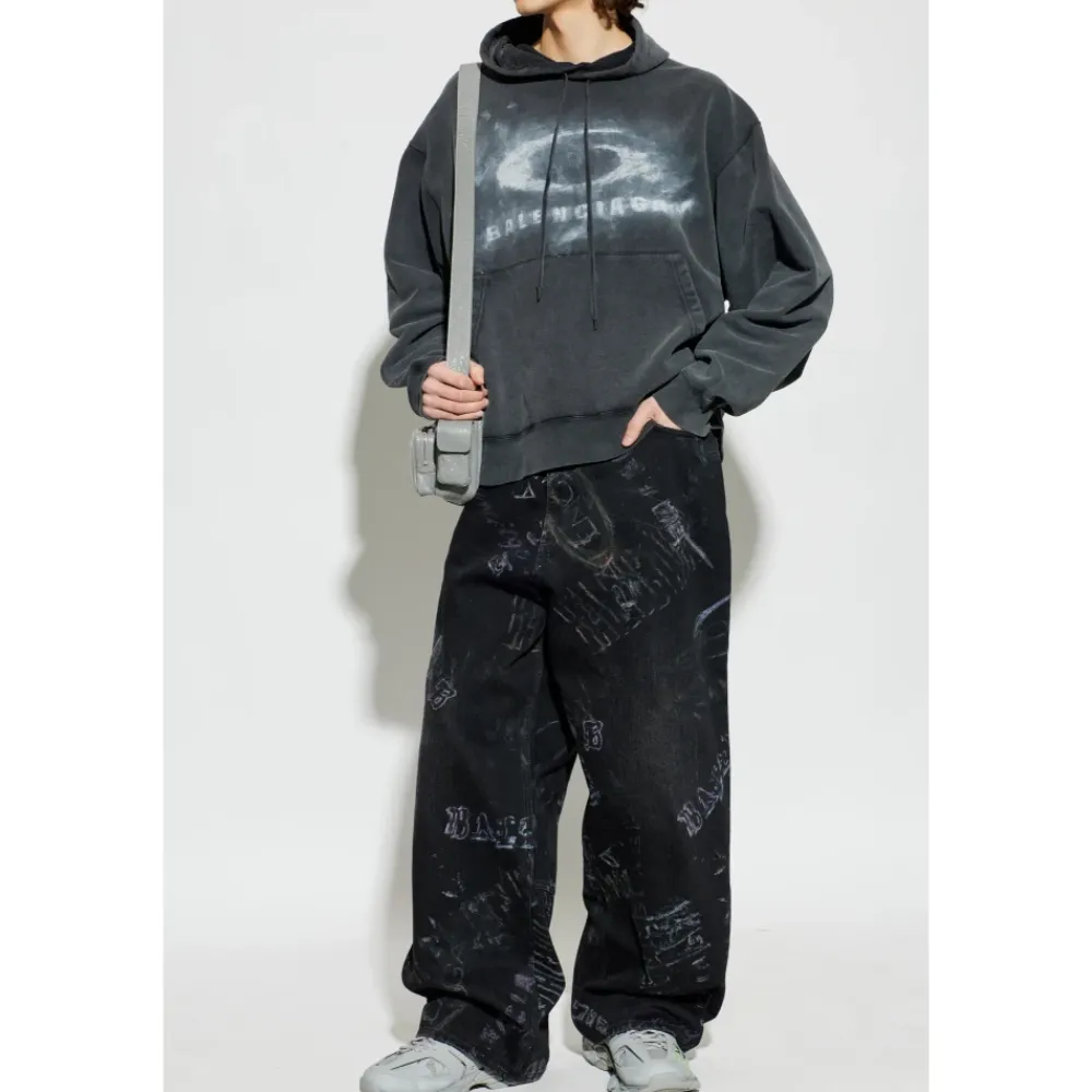 Trøjer^Balenciaga Washed Crayon Loop Oversized Hættetrøje Grå