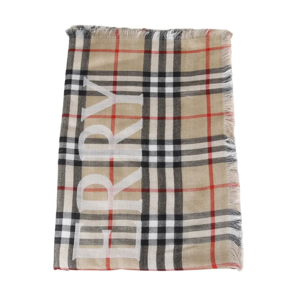 Tørklæder<Burberry Wide EKD Check Wool Silk Scarf Beige