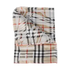 Tørklæder<Burberry Wide EKD Check Wool Silk Scarf Beige