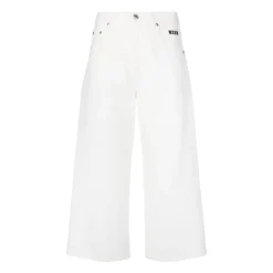 Jeans<MSGM Wide-Leg Cropped Bukser med Logo Hvid