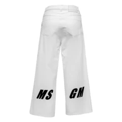 Jeans<MSGM Wide-Leg Cropped Bukser med Logo Hvid