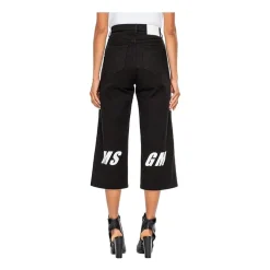 Jeans^MSGM Wide-Leg Cropped Bukser Med Logo Sort