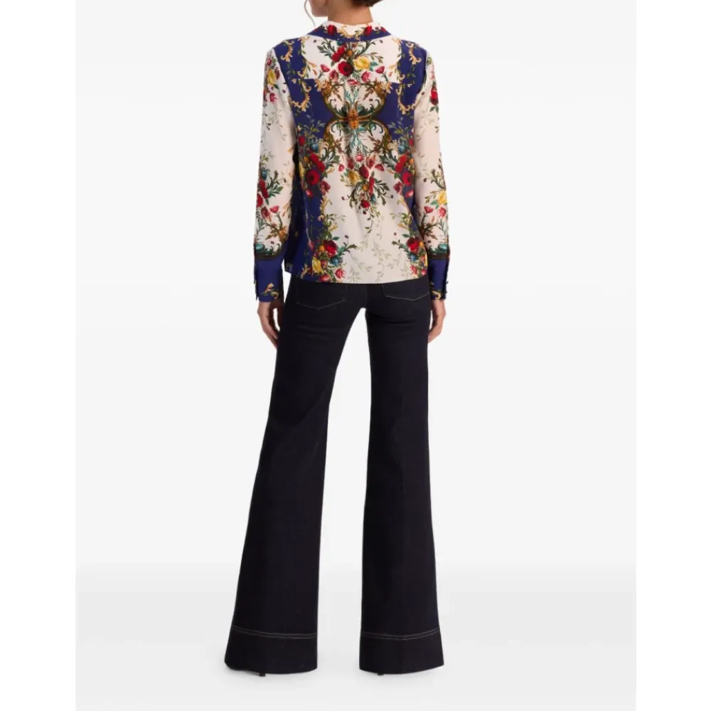 Bluser & Skjorter^Alice + Olivia Willa Langærmet Silke Bluse med Skjult Stolpelukning Multifarvet