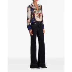 Bluser & Skjorter^Alice + Olivia Willa Langærmet Silke Bluse med Skjult Stolpelukning Multifarvet
