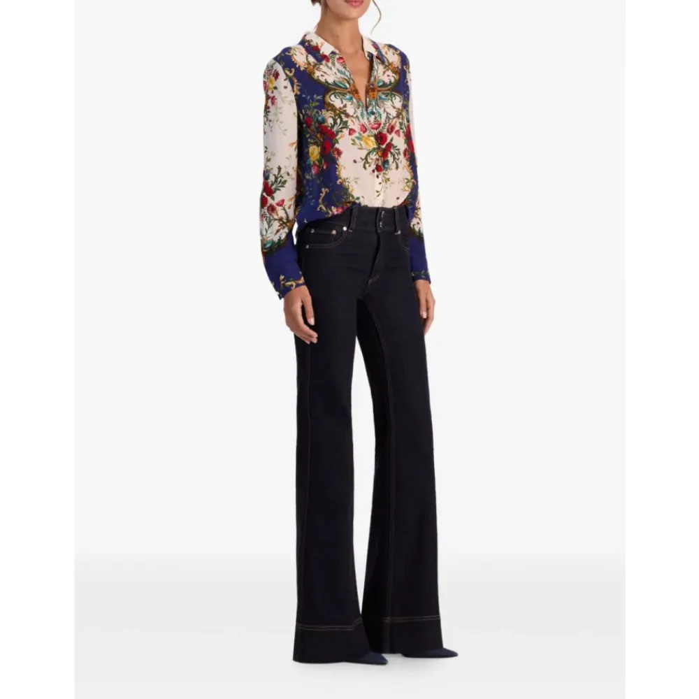 Bluser & Skjorter^Alice + Olivia Willa Langærmet Silke Bluse med Skjult Stolpelukning Multifarvet