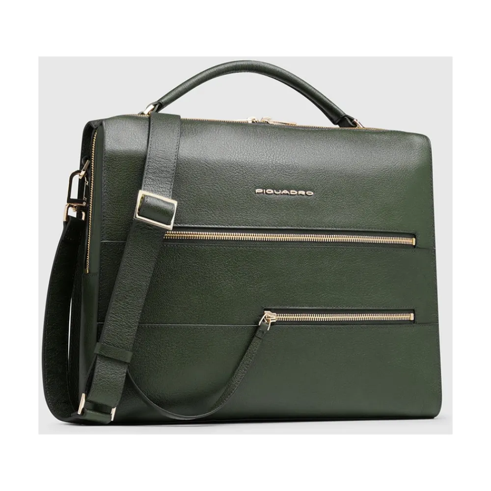Laptop Tasker^Piquadro Women's laptop bag with iPad® compartment, shock absorbing and RFID protection Grøn