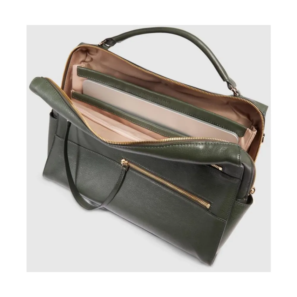 Laptop Tasker^Piquadro Women's laptop bag with iPad® compartment, shock absorbing and RFID protection Grøn