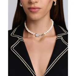 Smykker<Nialaya Women's Pearl Choker with Silver Panther Head Grå