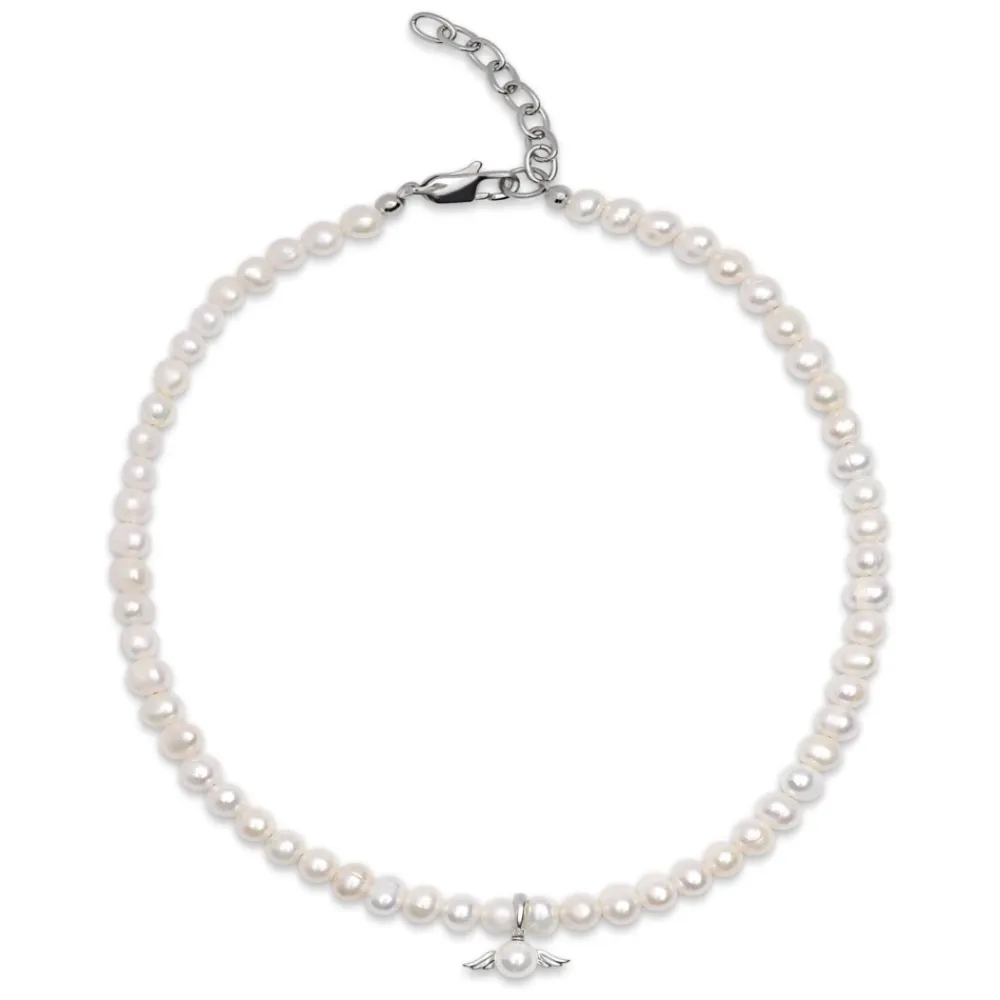 Smykker^Nialaya Women's Pearl Choker with Angel Wing Pendant Grå