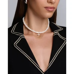 Smykker^Nialaya Women's Pearl Choker with Angel Wing Pendant Grå