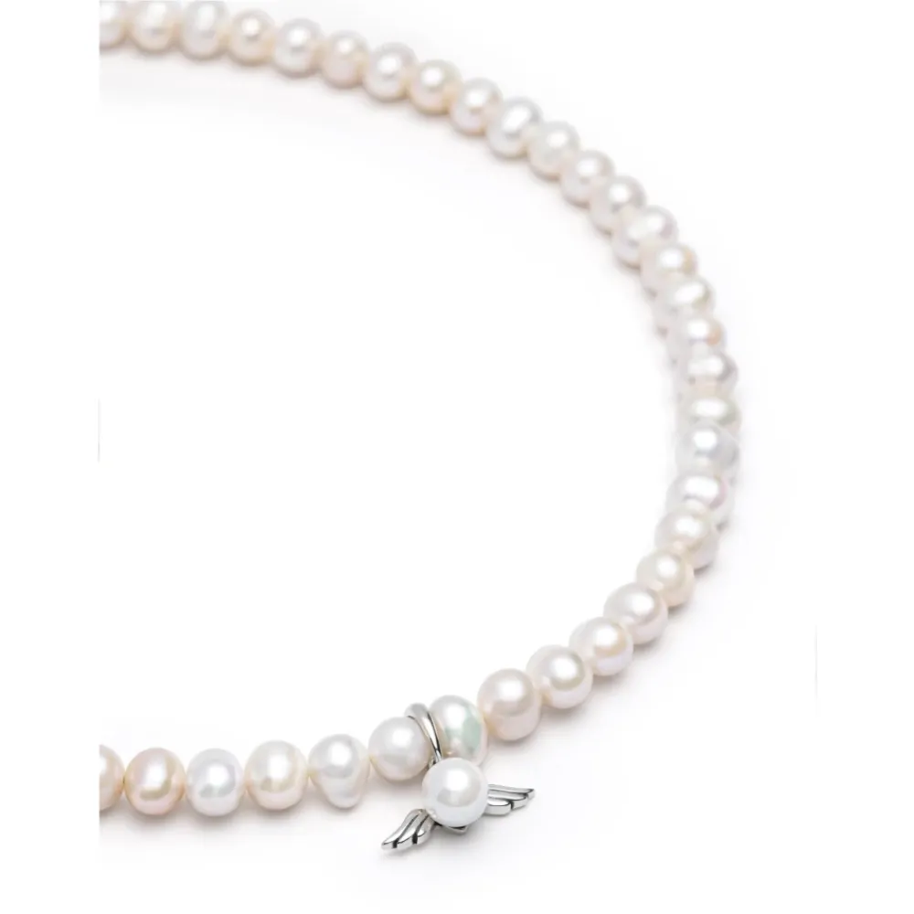 Smykker^Nialaya Women's Pearl Choker with Angel Wing Pendant Grå