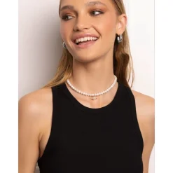 Smykker^Nialaya Women's Pearl Choker with Angel Wing Pendant Grå