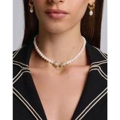 Smykker<Nialaya Women's Pearl Choker with Gold Double Panther Head Gul
