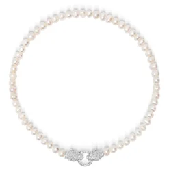 Smykker<Nialaya Women's Pearl Choker with Silver Double Panther Head Grå
