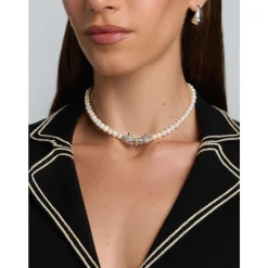 Smykker<Nialaya Women's Pearl Choker with Silver Double Panther Head Grå