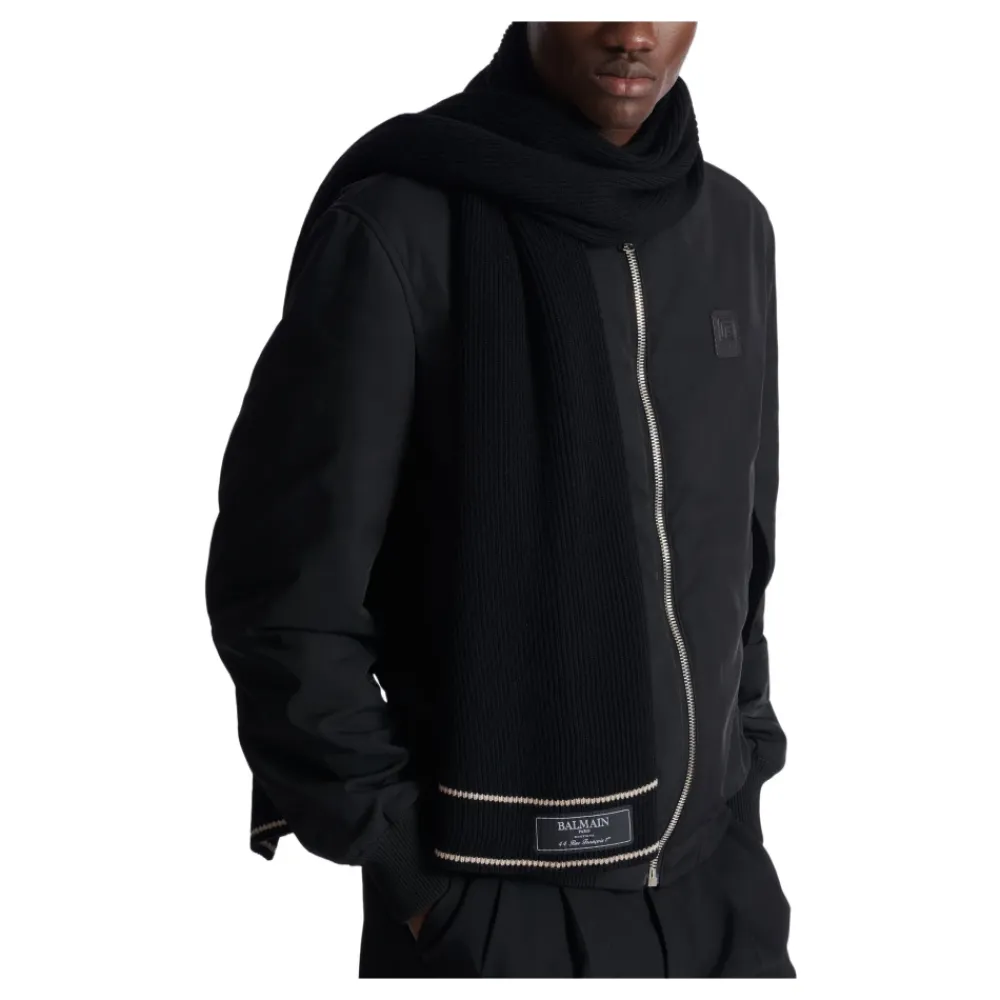 Halstørklæder Og Tørklæder<Balmain Wool Paris Scarf Sort