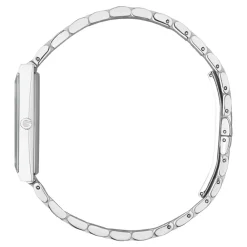 Ure<Gucci YA127504 - G-Frame Stålkasse, sort skive med 3 diamanter, stålarmbånd Grå