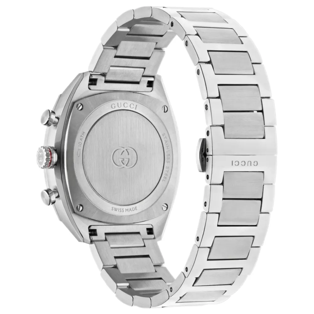 Ure<Gucci YA142318 - Interlocking 41mm rustfrit stål urkasse, t skive, lille sekundviser, sort keramisk bezel med tachymeter indikation, rustfrit stål armbånd Grøn
